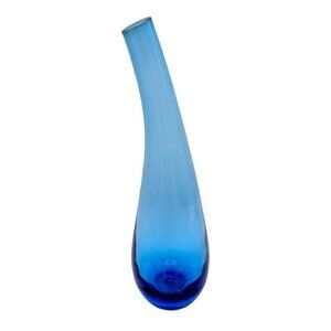IKEA Blue Bud Vase Teardrop Shape Swung Art Glass 10" MCM Aqua Cobalt Ombre